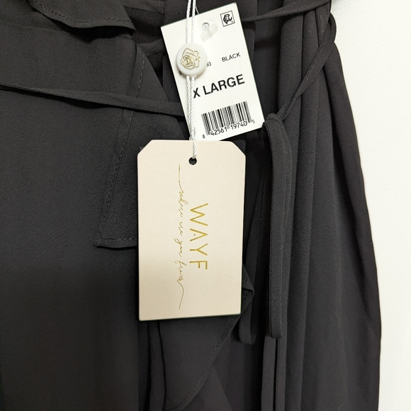 WAYF Elise Ruffled Open Back Wrap Maxi Dress Gown in Black Size XL New - Picture 3 of 3